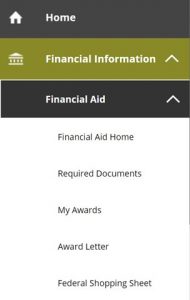 Financial Aid Expanded Navigation