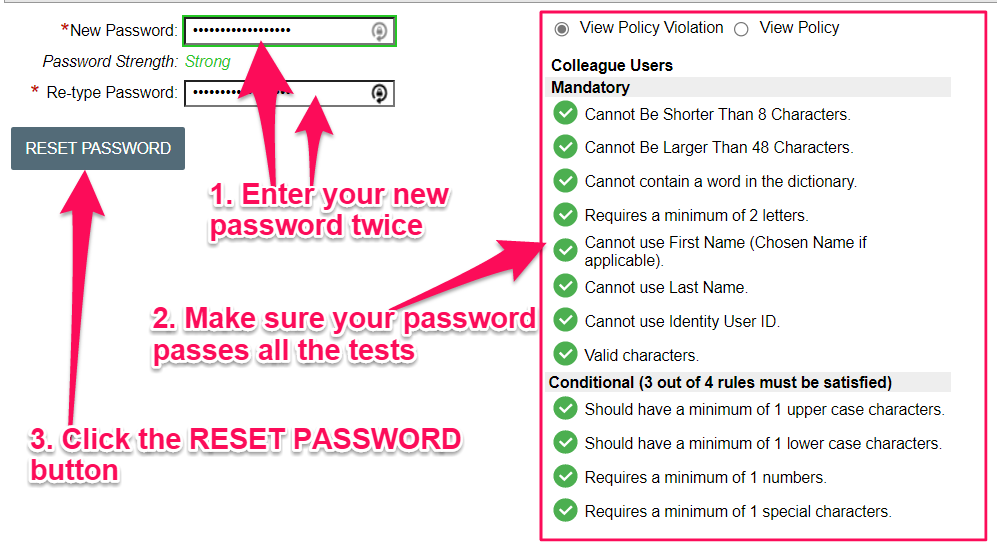 Graphical User Interface screenshot of the password change