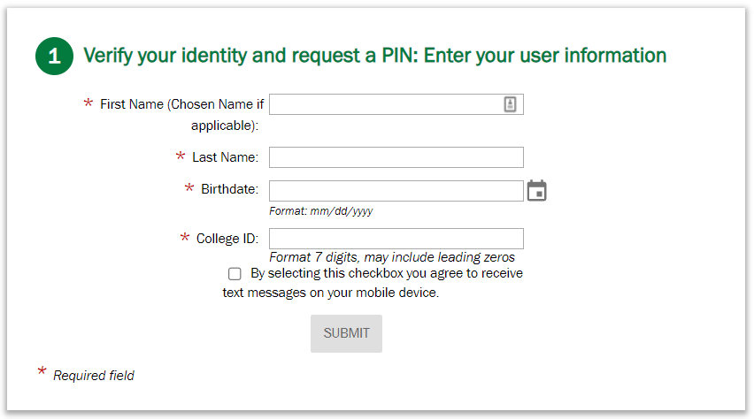 Screenshot showing the initial password reset form