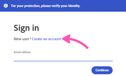 Screenshot with the location of the "create account" link