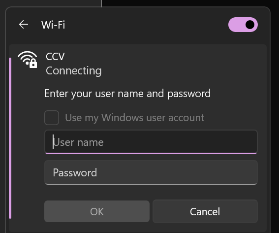 Screenshot showing the username and password. 